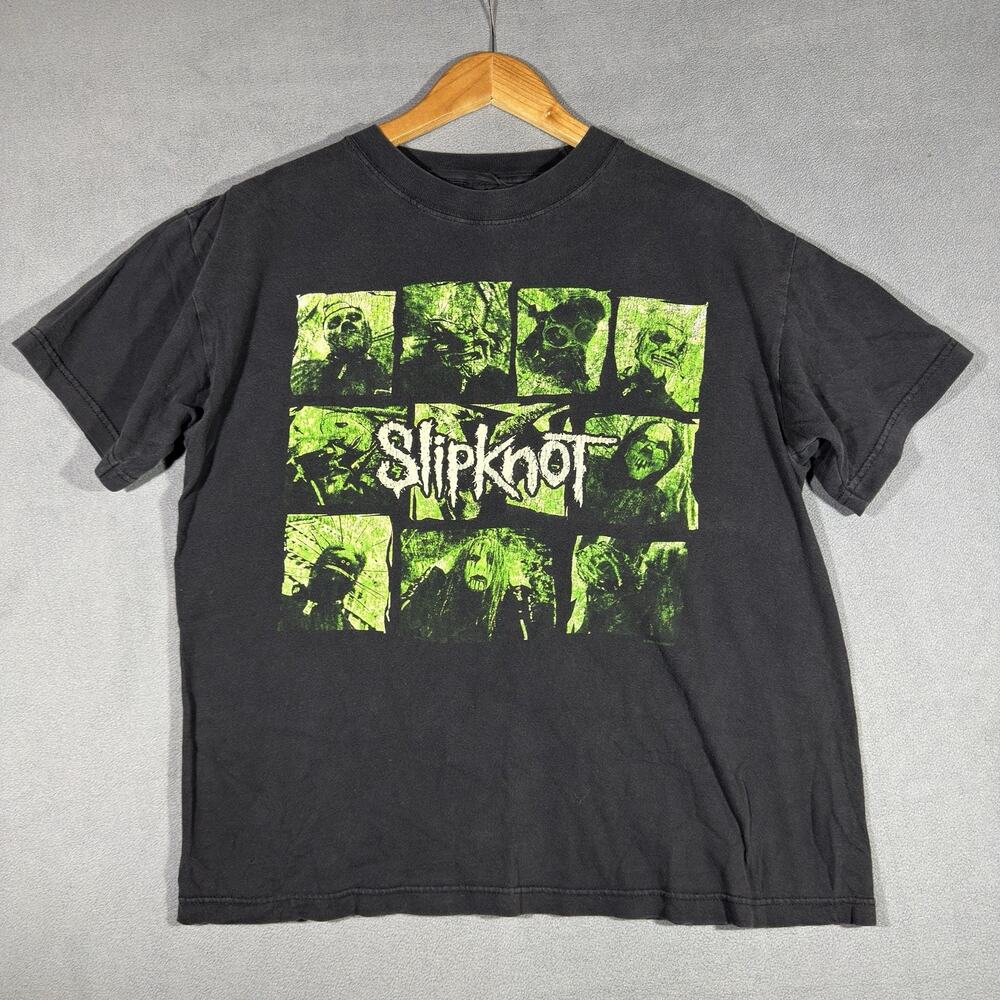 Vintage 2002 Slipknot Band T Shirt Black Green Graphic Y2K Nu Metal Concert Tee